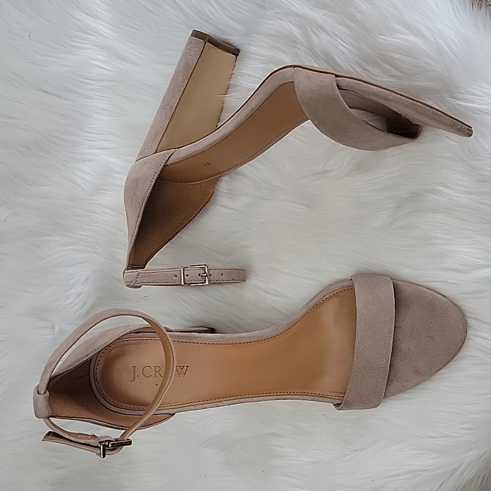 J.CREW Nude Suede Open Toe Ankle Strap Preppy Neutral Block Heel Party Sandal 10